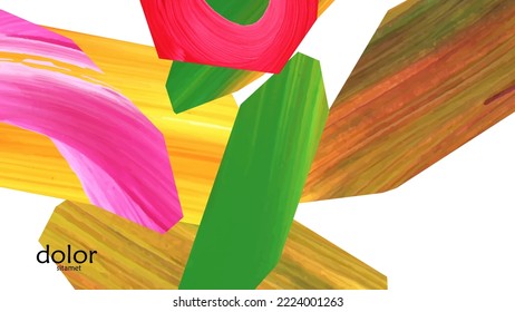 Abstract vector background with colorful bright acrylic textured shapes. Artistic cover design template. Hand drawn collage art digital paint wallpaper. Universal layout with brush stroke elements.