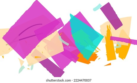 Abstract vector background with colorful bright rough random grange textured shapes. Artistic poster design template. Collage art. Digital craft paper overlap on white. Constriction paper banner.