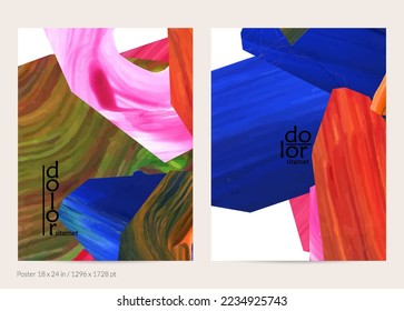 Resumen de fondo vectorial con coloridas formas acrílicas brillantes texturadas. Plantilla de diseño de afiches artísticos. Cartel de pintura digital de arte de collage dibujado a mano. Diseño universal con salpicadura de pincel.