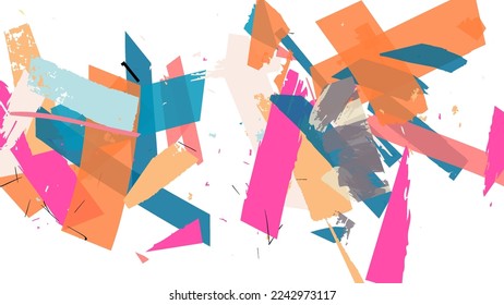 Abstract vector background with colorful bright rough random grange textured shapes. Artistic poster design template. Collage art. Digital craft paper overlap on white. Constriction paper banner.