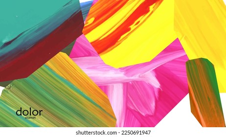 Abstract vector background with colorful bright acrylic textured shapes. Artistic cover design template. Hand drawn collage art digital paint wallpaper. Universal layout with brush stroke elements.