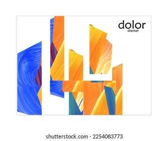 Abstract vector background with colorful bright acrylic textured shapes. Artistic poster design template. Collage art. Digitally painted paper rectangles overlap on white. Constriction paper banner.