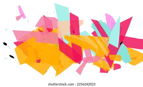 Abstract vector background with colorful bright rough random grange textured shapes. Artistic poster design template. Collage art. Digital craft paper overlap on white. Constriction paper banner.