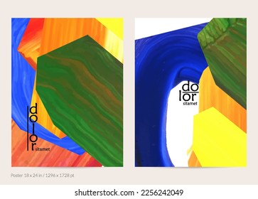 Resumen de fondo vectorial con coloridas formas acrílicas brillantes texturadas. Plantilla de diseño de afiches artísticos. Cartel de pintura digital de arte de collage dibujado a mano. Diseño universal con salpicadura de pincel.