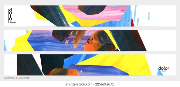 Abstrakter Vektorhintergrund mit bunten, hellen Acryl-strukturierten Formen. Design-Vorlage für künstlerische Schalttafeln. Handgezeichnete Collage Art digitalen Farbbanner. Universelles Layout mit Pinselstrich.
