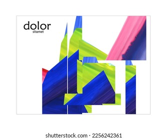 Abstract vector background with colorful bright acrylic textured shapes. Artistic poster design template. Collage art. Digitally painted paper rectangles overlap on white. Constriction paper banner.