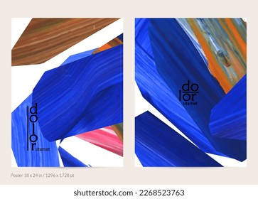 Resumen de fondo vectorial con coloridas formas acrílicas brillantes texturadas. Plantilla de diseño de afiches artísticos. Cartel de pintura digital de arte de collage dibujado a mano. Diseño universal con salpicadura de pincel.