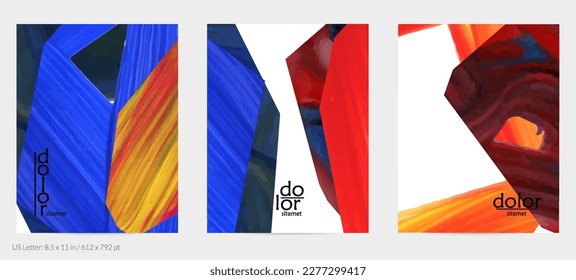 Abstract vector background with colorful bright acrylic textured shapes. Artistic flyer design template. Hand drawn collage art digital paint. Universal layout with brush stroke splashes.