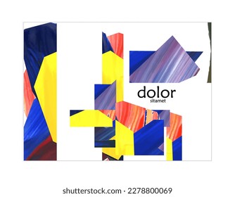 Abstract vector background with colorful bright acrylic textured shapes. Artistic poster design template. Collage art. Digitally painted paper rectangles overlap on white. Constriction paper banner.