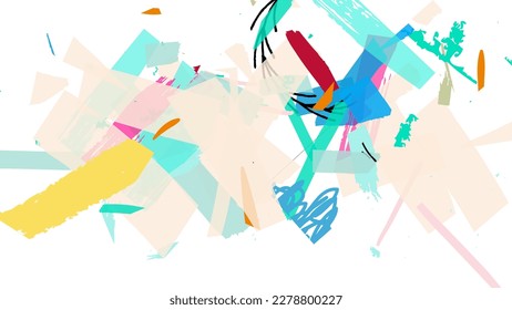 Abstract vector background with colorful bright rough random grange textured shapes. Artistic poster design template. Collage art. Digital craft paper overlap on white. Constriction paper banner.