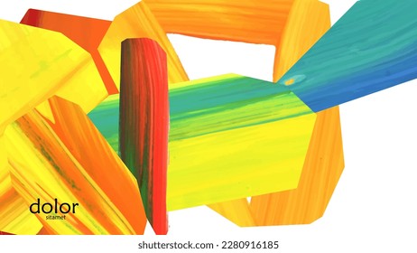 Abstract vector background with colorful bright acrylic textured shapes. Artistic cover design template. Hand drawn collage art digital paint wallpaper. Universal layout with brush stroke elements.
