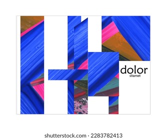 Abstract vector background with colorful bright acrylic textured shapes. Artistic poster design template. Collage art. Digitally painted paper rectangles overlap on white. Constriction paper banner.