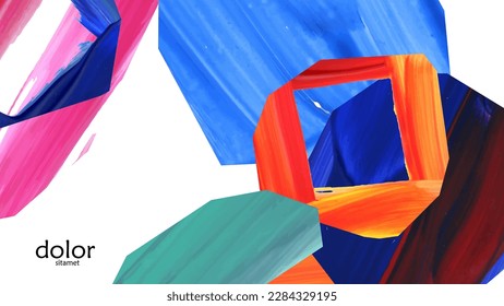 Resumen de fondo vectorial con coloridas formas acrílicas brillantes texturadas. Plantilla de diseño de portada artística. Papel pintado de pintura digital con dibujos a mano. Diseño universal con elementos de trazo de pincel.