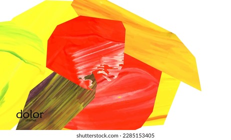 Abstract vector background with colorful bright acrylic textured shapes. Artistic cover design template. Hand drawn collage art digital paint wallpaper. Universal layout with brush stroke elements.