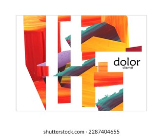 Abstract vector background with colorful bright acrylic textured shapes. Artistic poster design template. Collage art. Digitally painted paper rectangles overlap on white. Constriction paper banner.