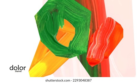 Abstract vector background with colorful bright acrylic textured shapes. Artistic cover design template. Hand drawn collage art digital paint wallpaper. Universal layout with brush stroke elements.