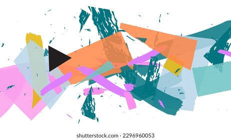 Abstract vector background with colorful bright rough random grange textured shapes. Artistic poster design template. Collage art. Digital craft paper overlap on white. Constriction paper banner.