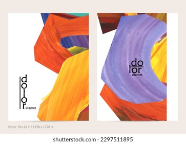 Abstract vector background with colorful bright acrylic textured shapes. Artistic poster design template. Hand drawn collage art digital paint banner. Universal layout with brush stroke splash.