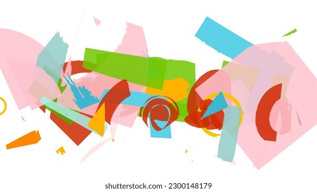 Abstract vector background with colorful bright rough random grange textured shapes. Artistic poster design template. Collage art. Digital craft paper overlap on white. Constriction paper banner.