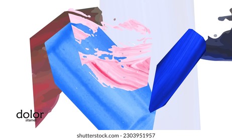 Abstract vector background with colorful bright acrylic textured shapes. Artistic cover design template. Hand drawn collage art digital paint wallpaper. Universal layout with brush stroke elements.