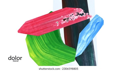 Resumen de fondo vectorial con coloridas formas acrílicas brillantes texturadas. Plantilla de diseño de portada artística. Papel pintado de pintura digital con dibujos a mano. Diseño universal con elementos de trazo de pincel.