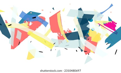 Abstract vector background with colorful bright rough random grange textured shapes. Artistic poster design template. Collage art. Digital craft paper overlap on white. Constriction paper banner.