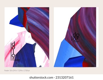 Abstract vector background with colorful bright acrylic textured shapes. Artistic poster design template. Hand drawn collage art digital paint banner. Universal layout with brush stroke splash.