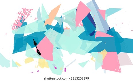 Abstract vector background with colorful bright rough random grange textured shapes. Artistic poster design template. Collage art. Digital craft paper overlap on white. Constriction paper banner.