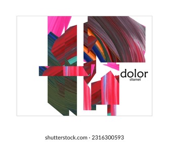 Abstract vector background with colorful bright acrylic textured shapes. Artistic poster design template. Collage art. Digitally painted paper rectangles overlap on white. Constriction paper banner.