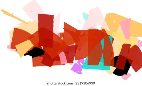 Abstract vector background with colorful bright rough random grange textured shapes. Artistic poster design template. Collage art. Digital craft paper overlap on white. Constriction paper banner.