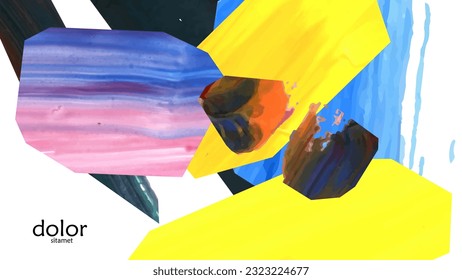 Resumen de fondo vectorial con coloridas formas acrílicas brillantes texturadas. Plantilla de diseño de portada artística. Papel pintado de pintura digital con dibujos a mano. Diseño universal con elementos de trazo de pincel.