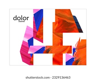 Abstract vector background with colorful bright acrylic textured shapes. Artistic poster design template. Collage art. Digitally painted paper rectangles overlap on white. Constriction paper banner.