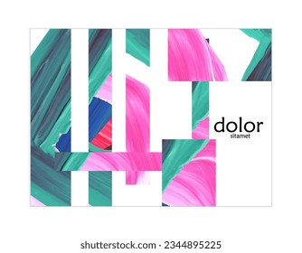 Abstract vector background with colorful bright acrylic textured shapes. Artistic poster design template. Collage art. Digitally painted paper rectangles overlap on white. Constriction paper banner.