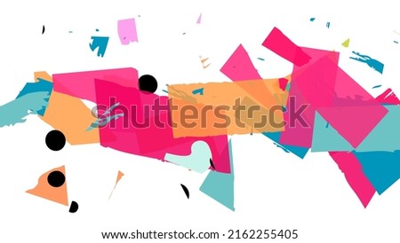 Abstract vector background with colorful bright rough random grange textured shapes. Artistic poster design template. Collage art. Digital craft paper overlap on white. Constriction paper banner.