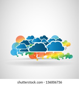 abstract vector background with colorful circles and clouds