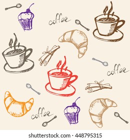 abstract vector background of colorful coffee on beige