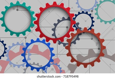 Abstract vector background. Colorful futuristic concept wallpaper. Clock gears abstract background. Modern wallpaper. 2018 trend style color. Template vector illustration with big clock color gears