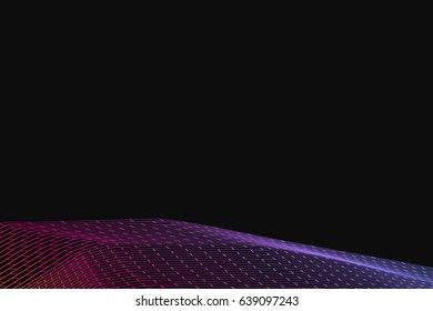 Abstract vector background. Colorful grid stretched over the bottom of the black background. Geometrical Illustration