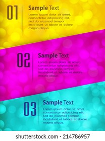 Abstract vector background, colorful lights elements. text box. Festive Christmas background. Elegant abstract background with bokeh defocused lights and stars 