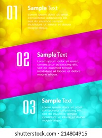 Abstract vector background, colorful lights elements. text box. Festive Christmas background. Elegant abstract background with bokeh defocused lights and stars 