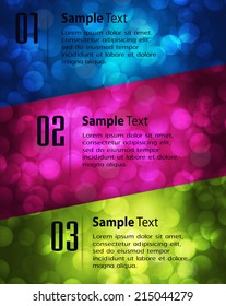 Abstract vector background, colorful lights elements. text box. Festive Christmas background. Elegant abstract background with bokeh defocused lights and stars 