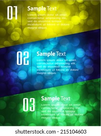 Abstract vector background, colorful lights elements. text box. Festive Christmas background. Elegant abstract background with bokeh defocused lights and stars 