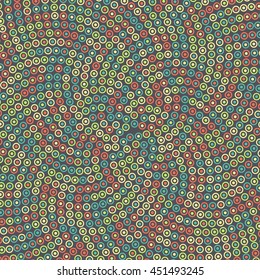 Abstract vector background. Colorful mosaic of circles on the dark background. Circular pattern
