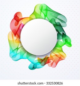 Abstract vector background with colorful rainbow waves, circular spiral, shimmering lines.