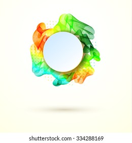 Abstract vector background with colorful rainbow waves, circular spiral, shimmering lines.