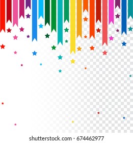 Abstract vector background. colorful rainbow line isolated on transparent background. Color line with bright stars.