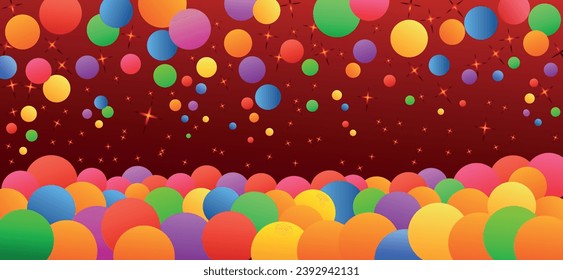 Abstract vector background. Colorful random flying spheres. Cool rainbow matte soft balls of different sizes.