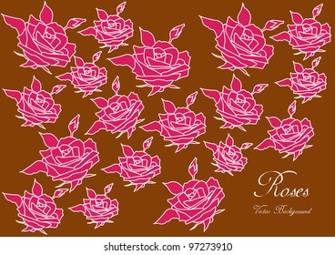 abstract vector background with colorful rose silhouettes isolated on brown background and place for your text