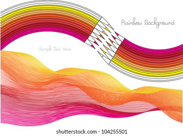 abstract vector background with colorful symmetrical waves, school equipment and place for your text isolated on white background