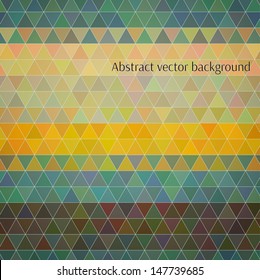 Abstract vector background. Colorful triangles in random stripy order, polygon style illustration for your design. Nice vintage appearance.